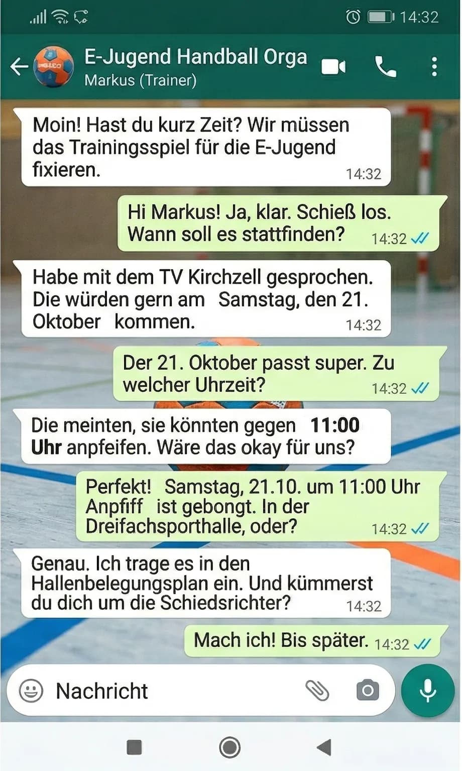 WhatsApp-Nachricht mit Spielinformationen